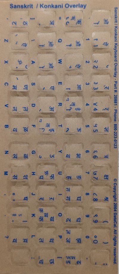Keyboard Stickers for Sanskrit Blue Letters
