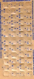Keyboard Stickers for US International Blue Letters
