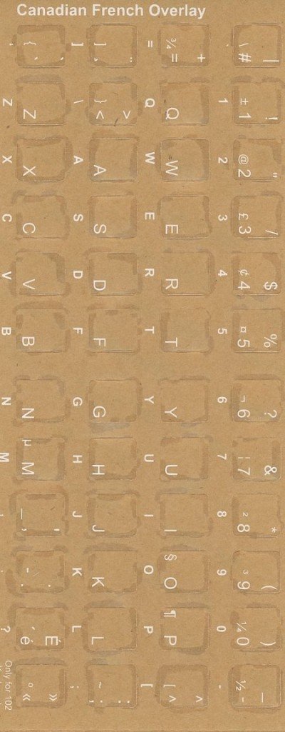 French (Canadian) keyboard stickers (white for black keyboards)